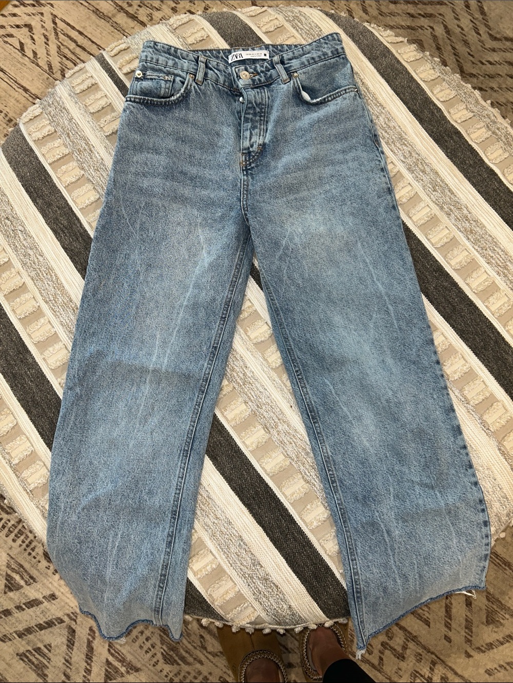 Zara Light Blue High-Rise Wide Leg Jeans